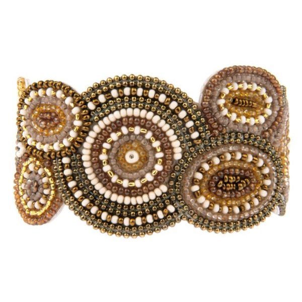 Soan Ovals and Circles Pattern Bracelet: Cream Gold