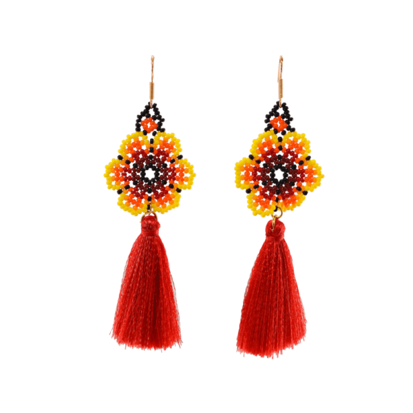 Dancing Flower Tassel Earrings Red Hibiscus