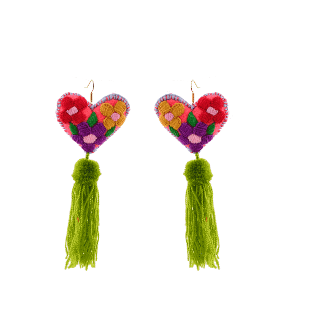 Heart on sale tassel earrings