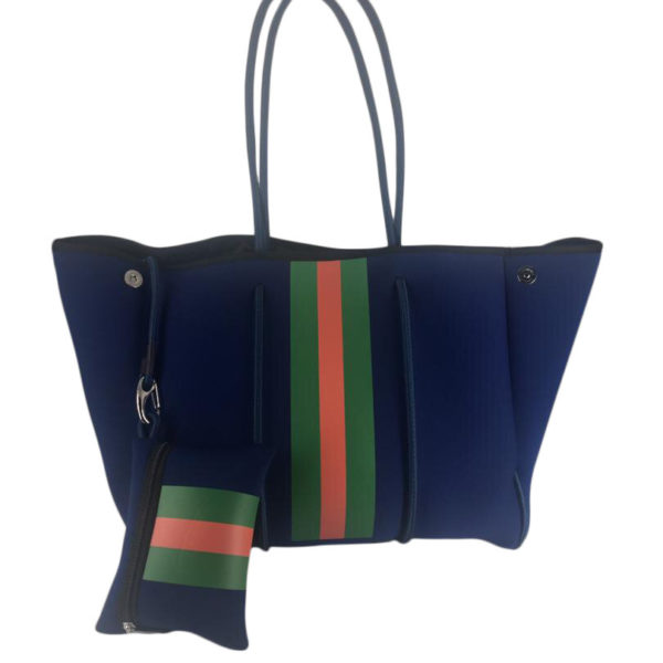 Navy and Green/Red Stripe Tote