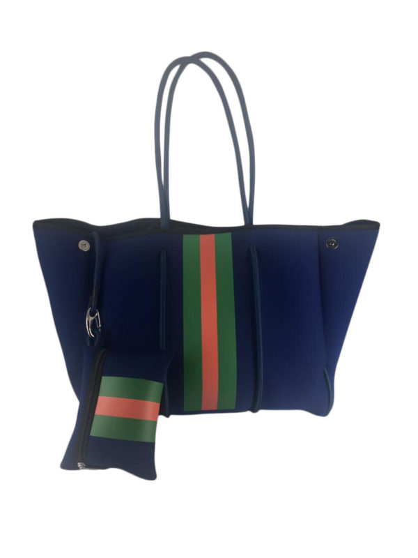 Navy and Green/Red Stripe Tote