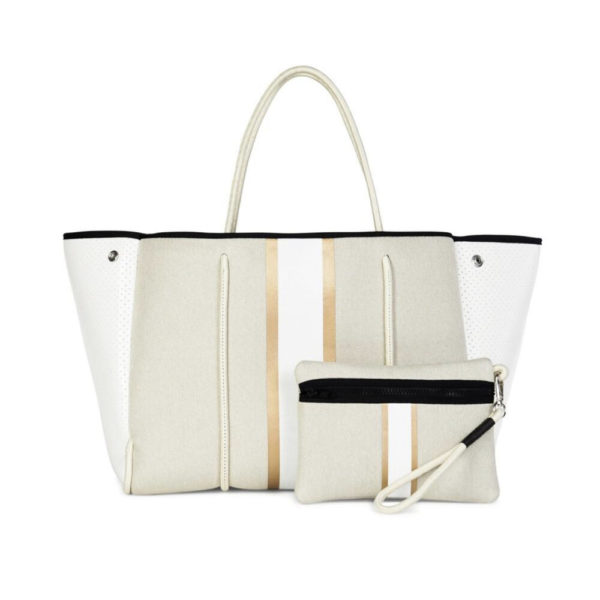Canvas White and Gold Stripe Tote